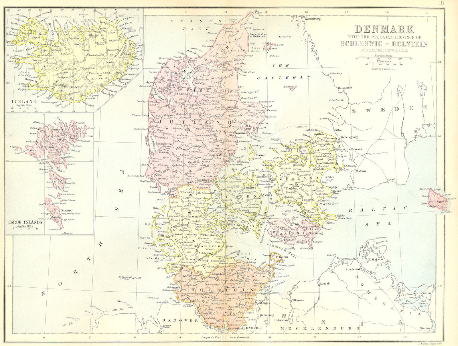 DENMARK. Schleswig Holstein Iceland Faroes 1876 old antique map plan chart
